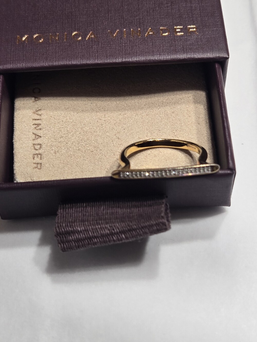 Monica Vinader Skinny Stacking Ring - 18k Gold Vermeil & Diamond - Size 7.5 - Picture 13 of 14